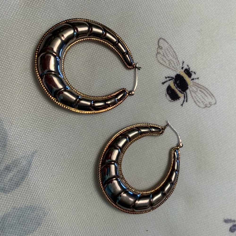 Light weight, silver, and gold puffy hoop earrings